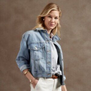 BANANA REPUBLIC Oversized Boxy Classic Button Down Jean Jacket Blue Sz XS